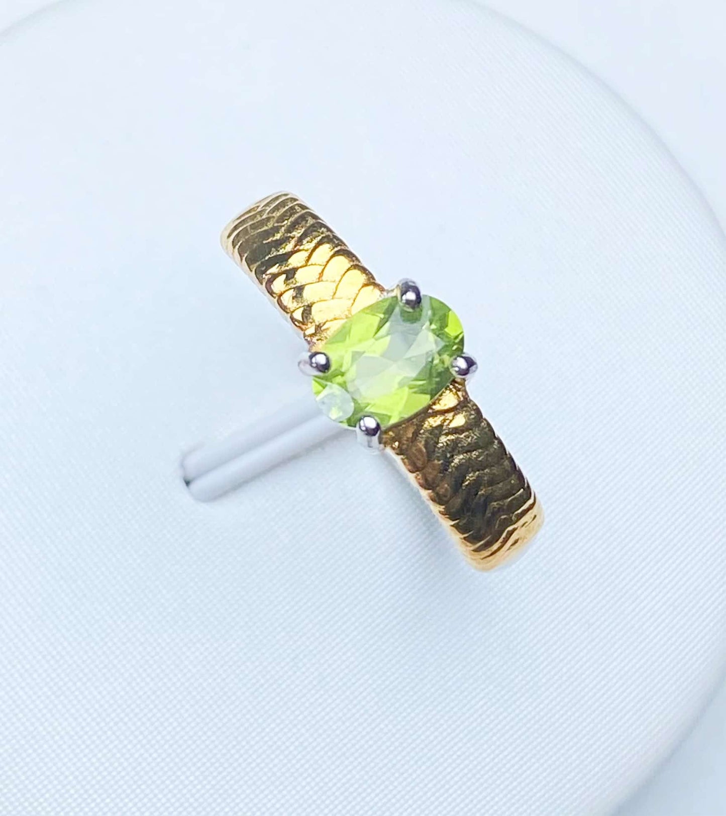 Sterling Silver Peridot Ring Adjustable Silver Gold with Zircon Ring