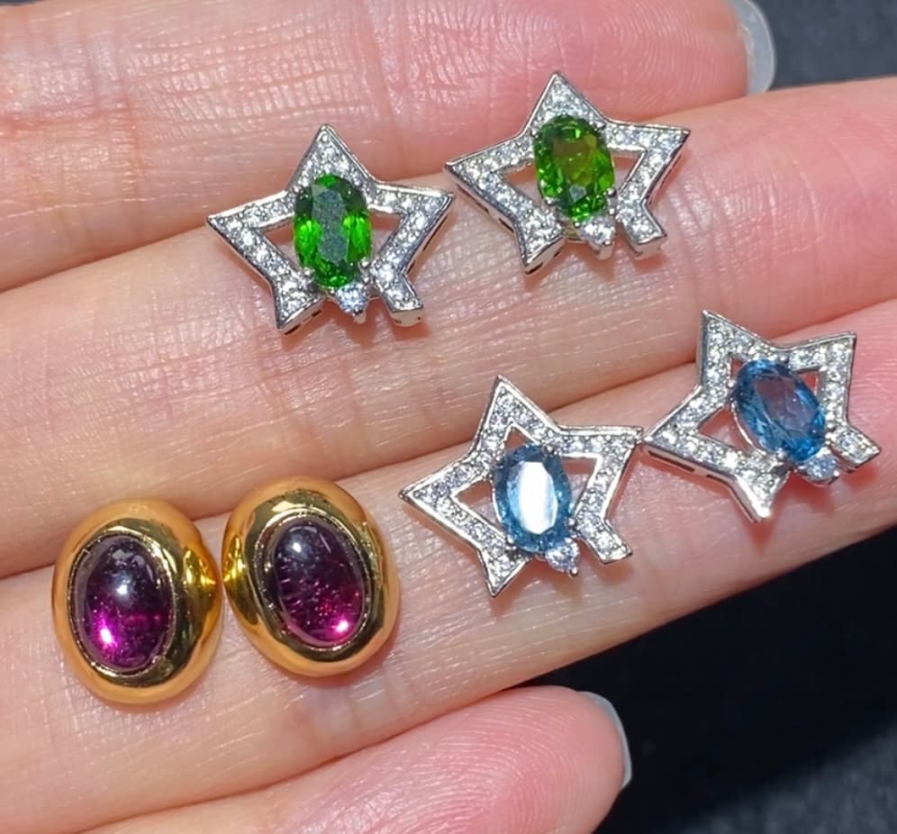 Sterling Silver Topaz Garnet Diaposide Earring Stud