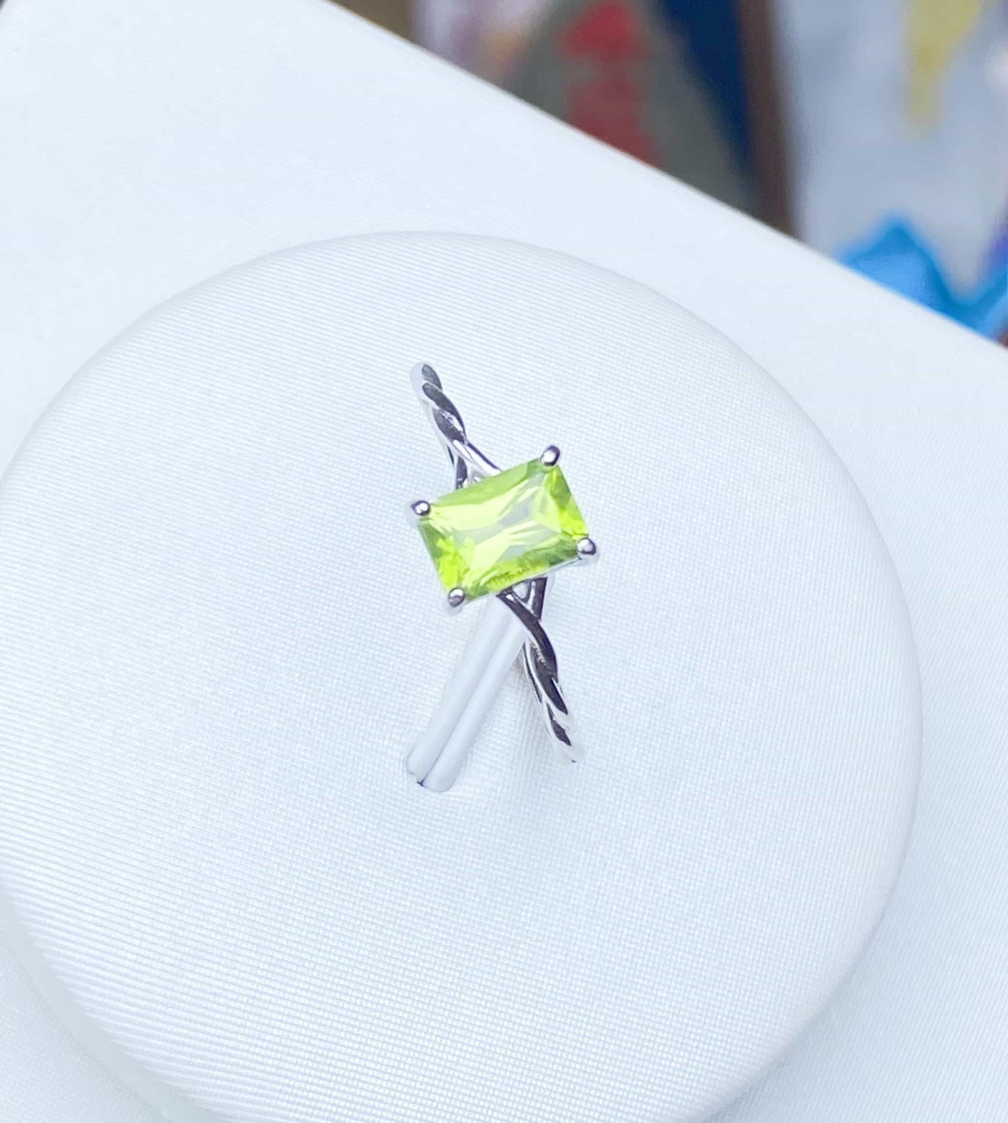 Sterling Silver Peridot Ring Adjustable Silver Gold with Zircon Ring