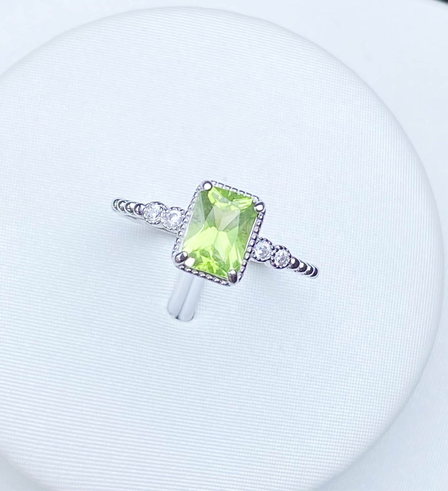 Sterling Silver Peridot Ring Adjustable Silver Gold with Zircon Ring