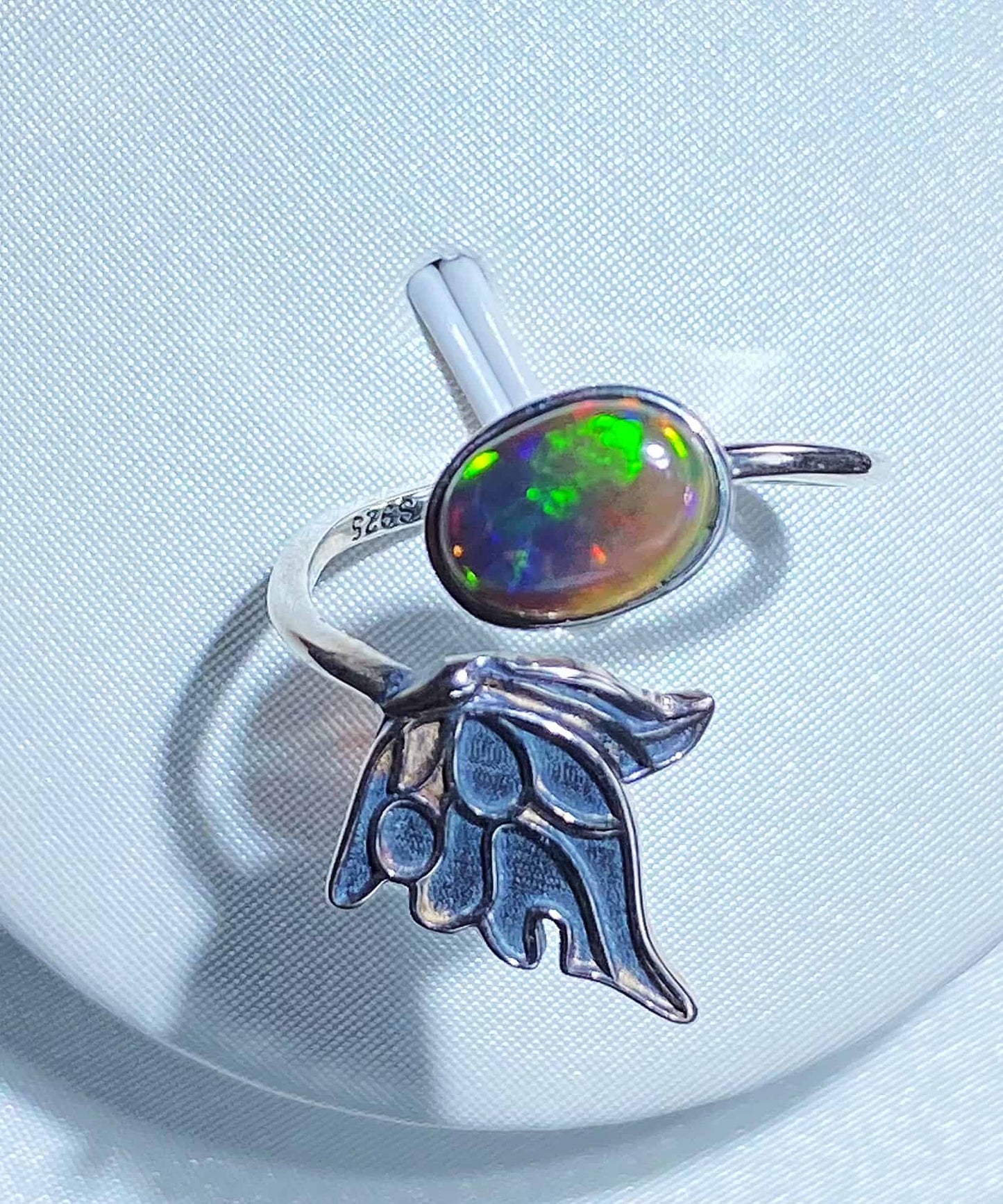 Sterling Silver Ethiopian Opal Adjustable Ring