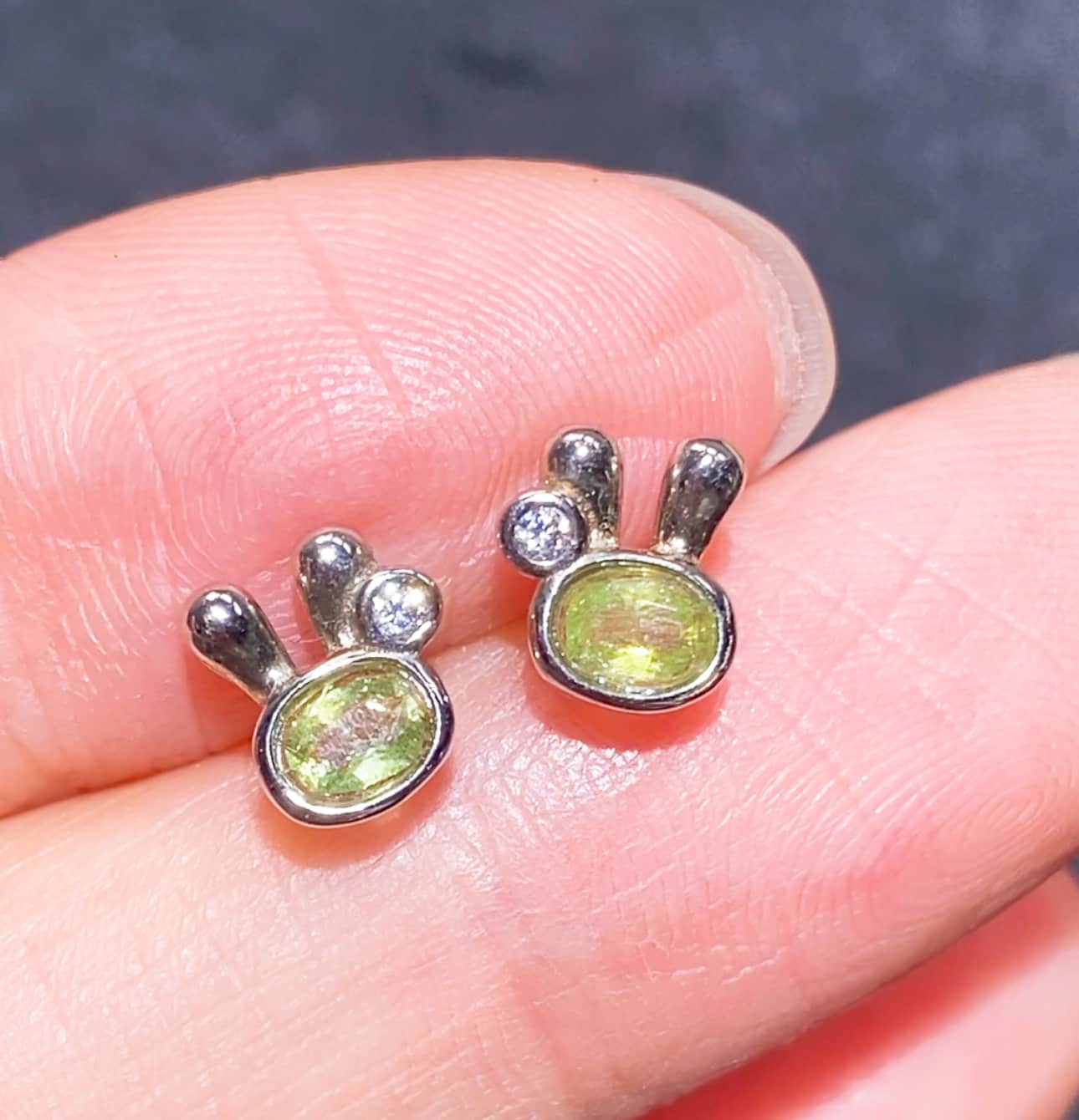 Sterling Silver Aquamarine Garnet Peridot Tanzanite Bunny Earring Stud