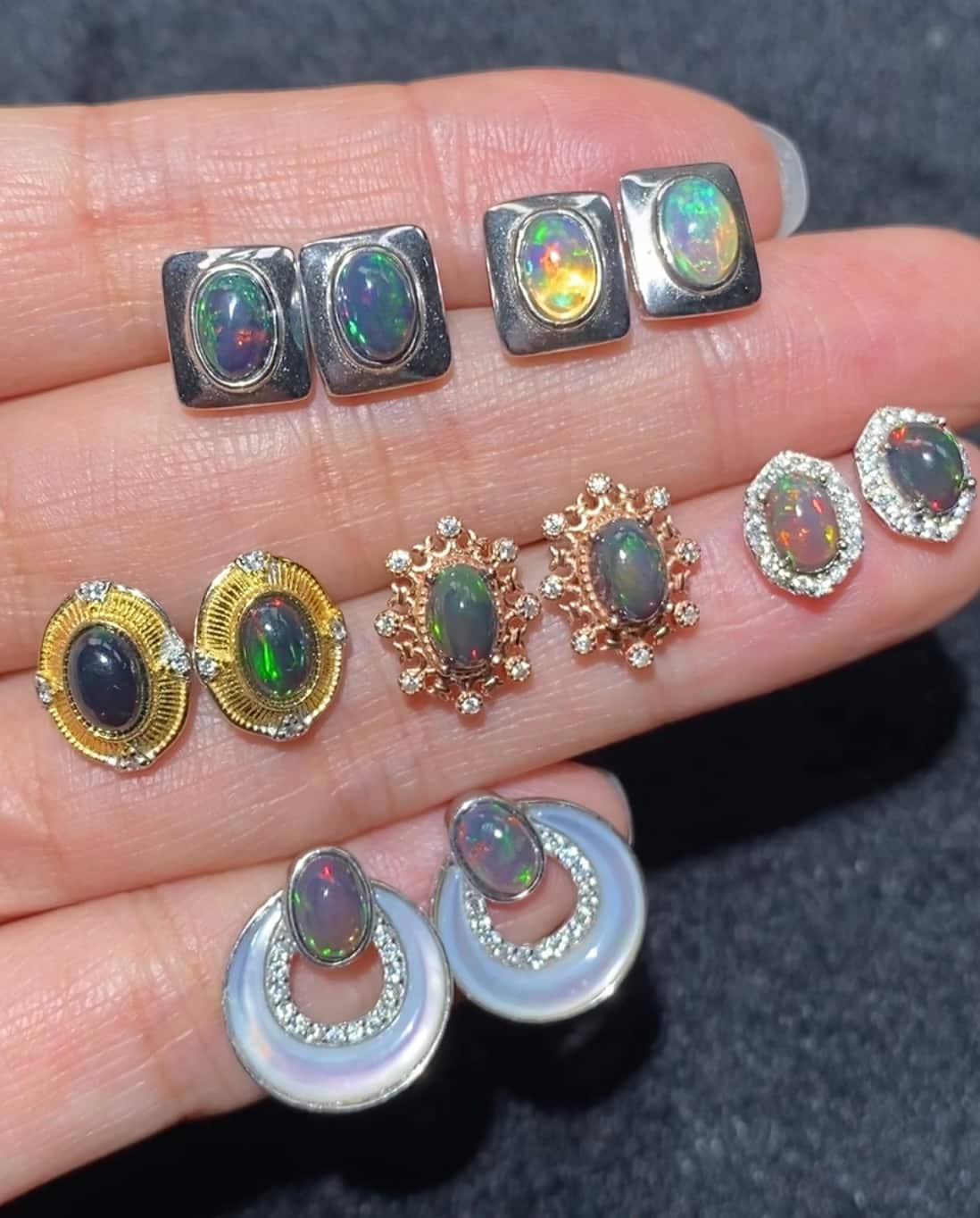 Sterling Silver Black Rainbow Ethiopian Opal Earring Stud
