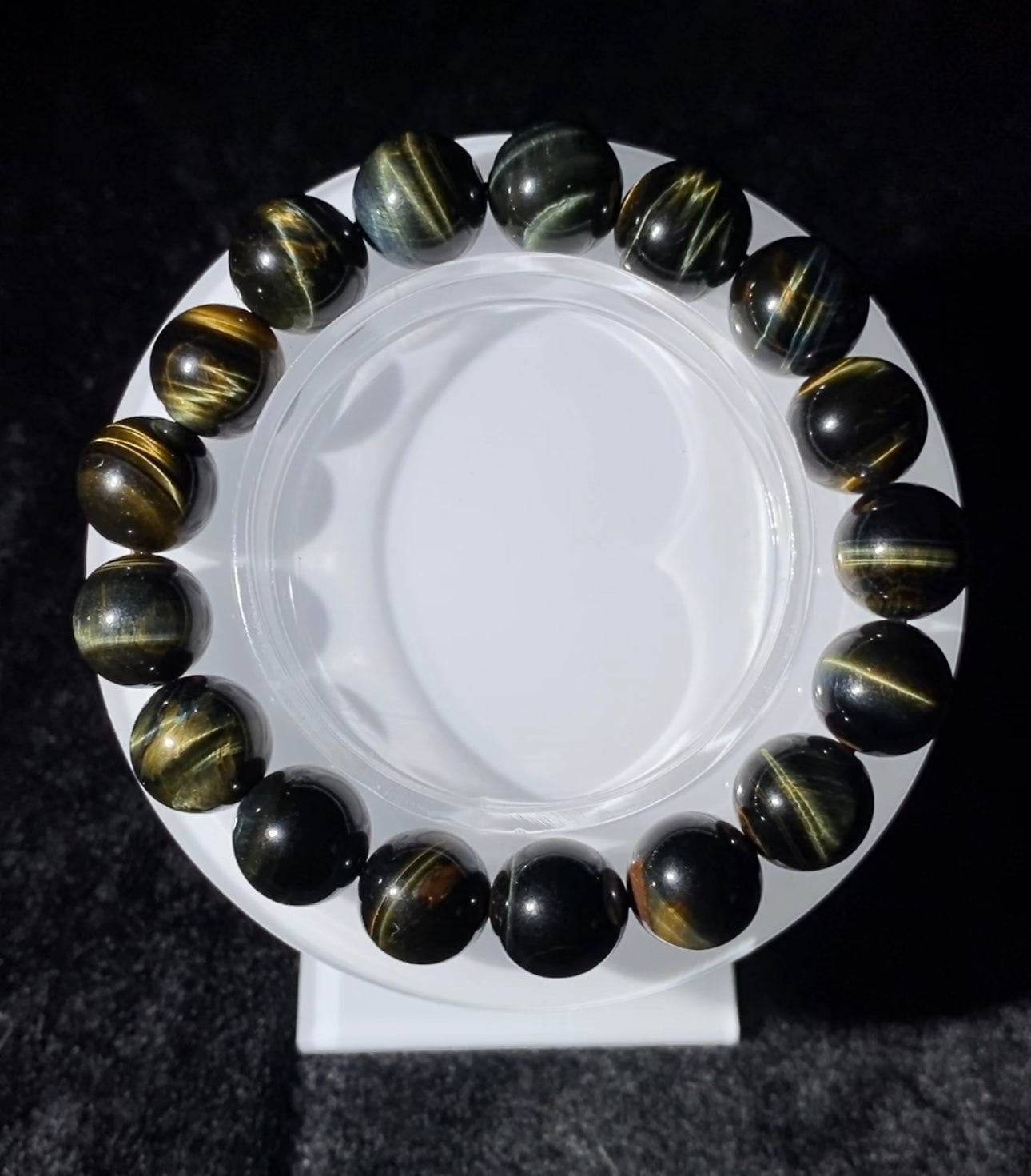 BEST! Collective Grade Golden/Green Tigers Eye Beaded Bracelet 8-16mm strong flash for women and men