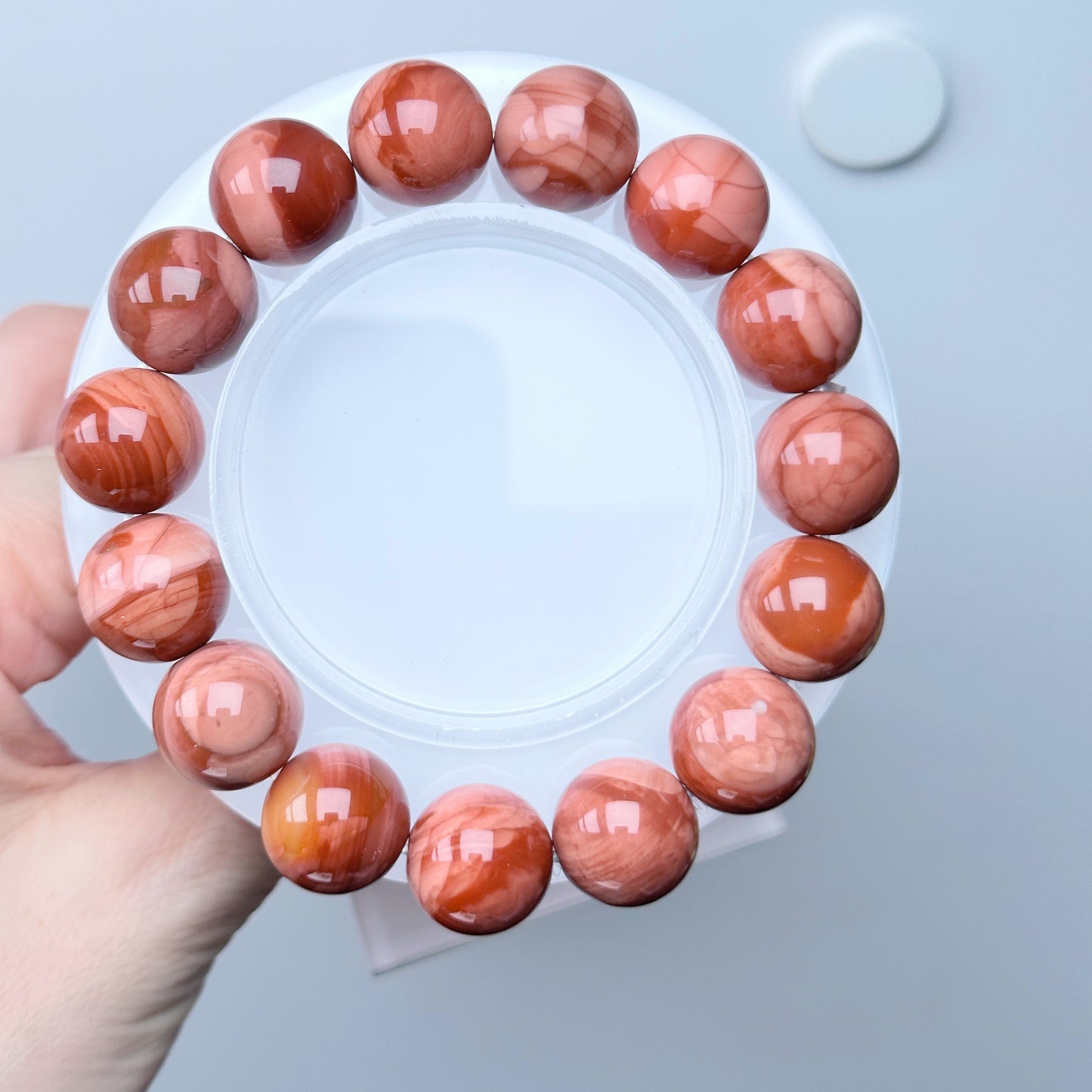 STUNNING! High Quality Orange/Pinky Alashan Agate Bracelet 12mm-14mm