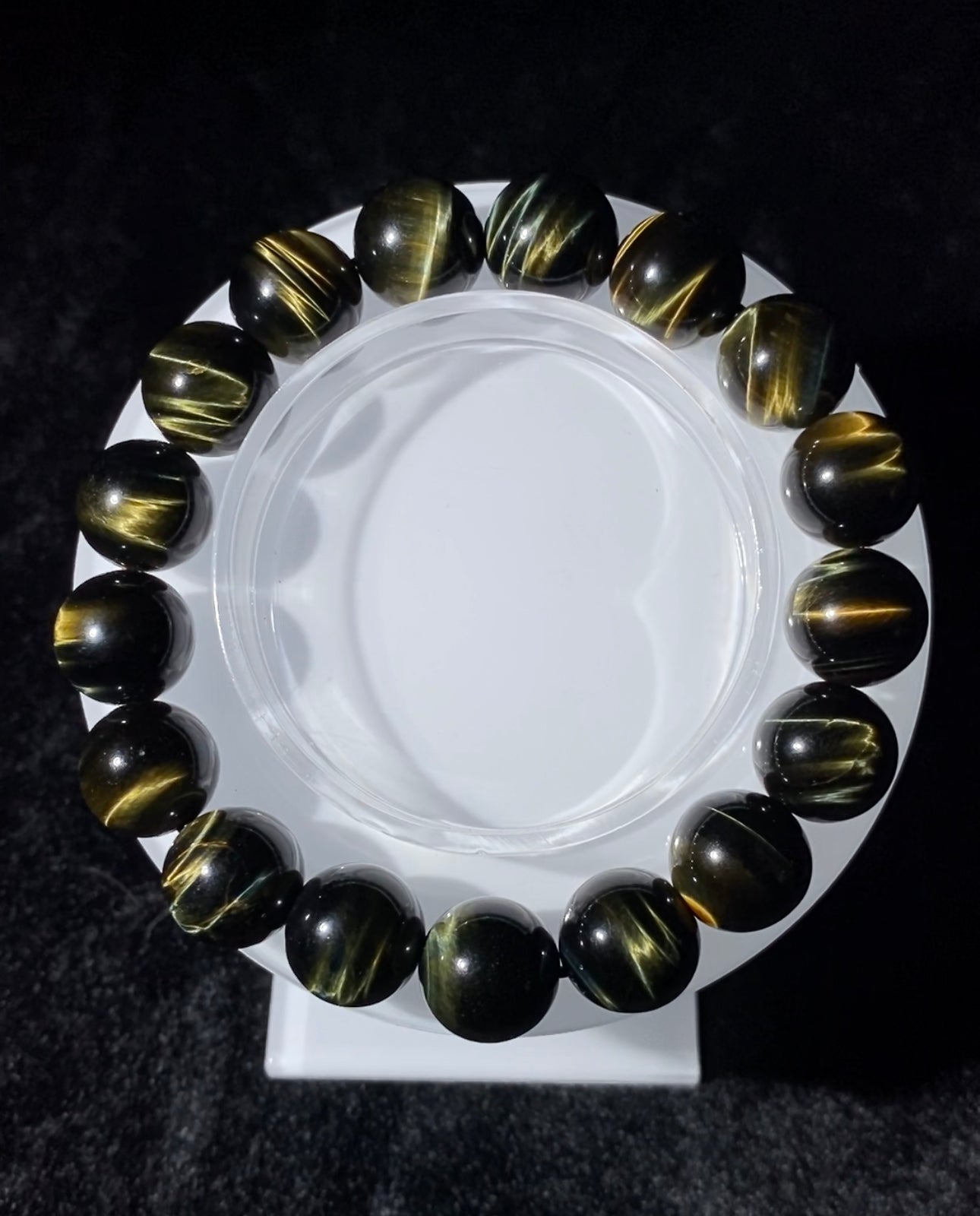 BEST! Collective Grade Golden/Green Tigers Eye Beaded Bracelet 8-16mm strong flash for women and men