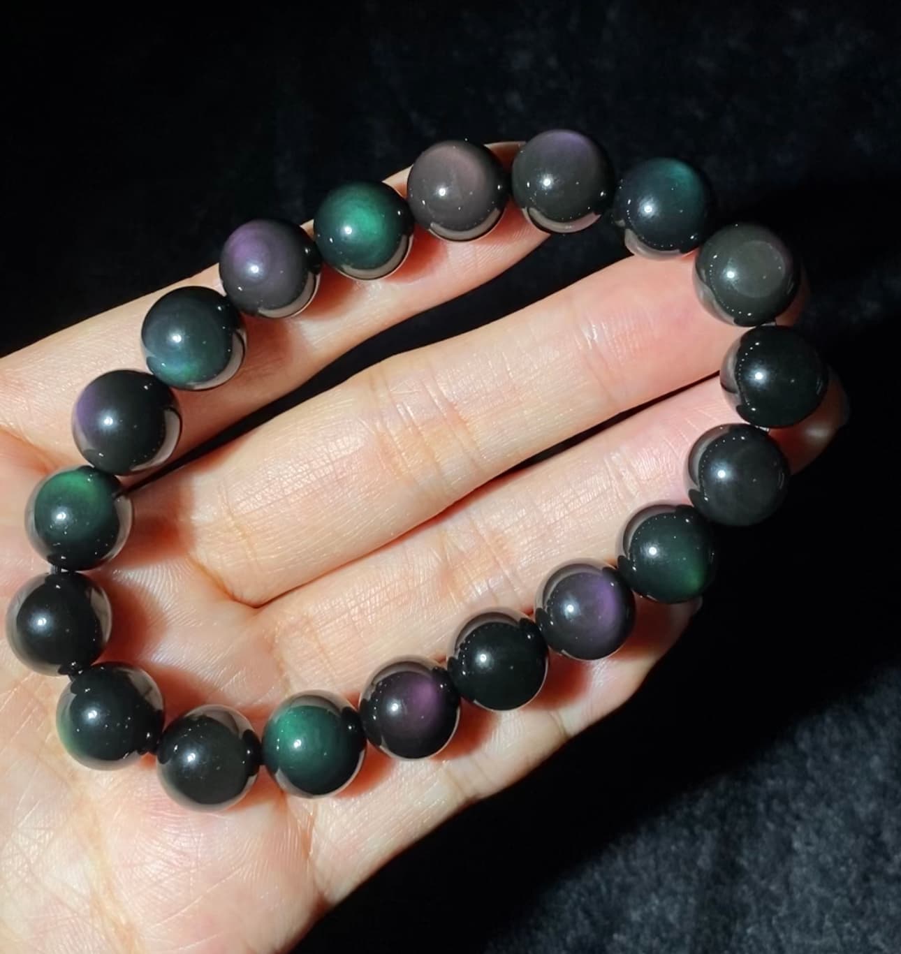 Highest! AAAAA Grade Natural Obsidian Rainbow/Black/Silver/Gold Beaded Bracelet for Men and Women