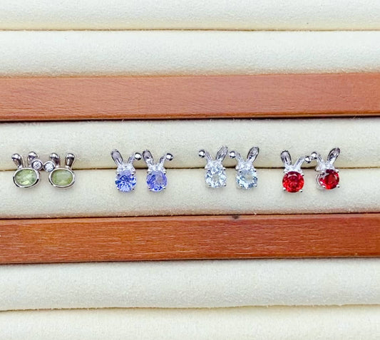 Sterling Silver Aquamarine Garnet Peridot Tanzanite Bunny Earring Stud